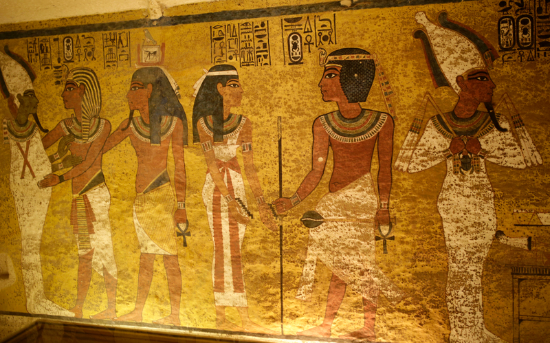 The north wall of King Tutankhamun’s burial chamber at his tomb at the Valley of the Kings in Luxor, Egypt.